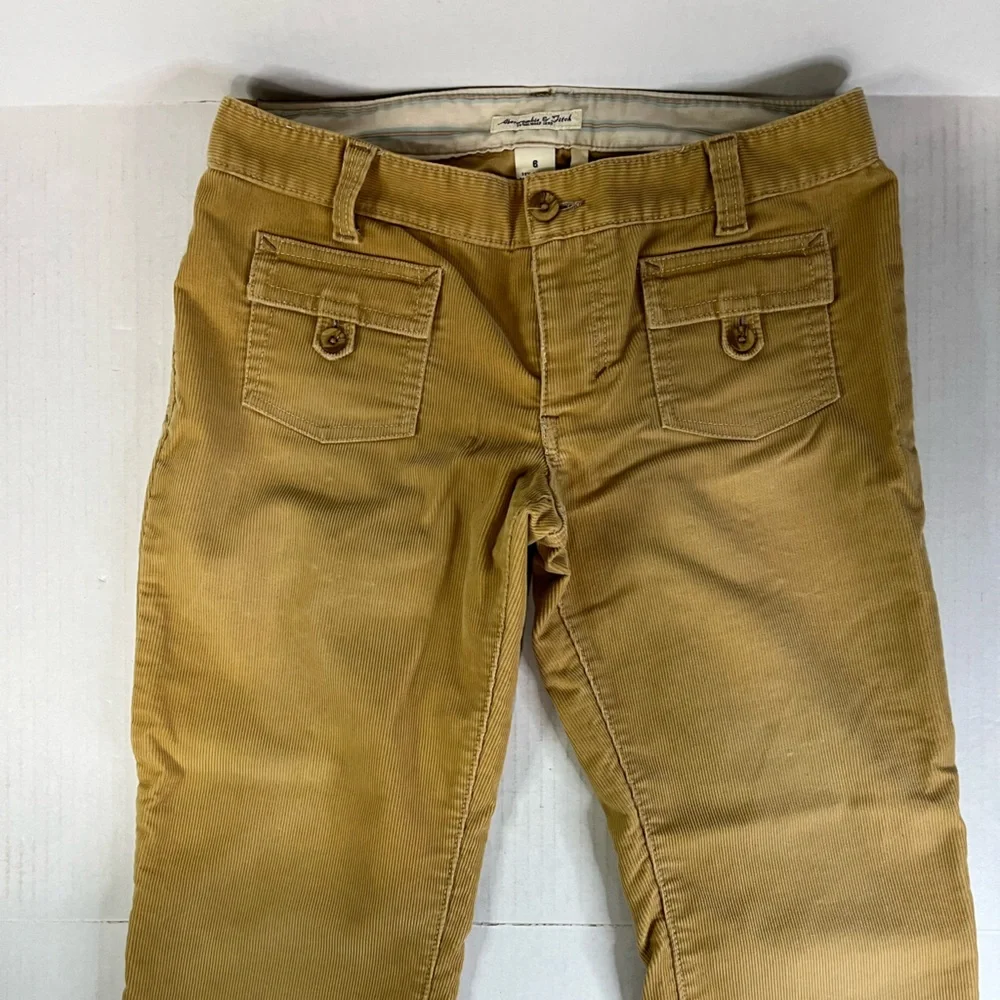 Y2K Abercrombie & Fitch Tan Corduroy Flare Cuffed Flap Pocket Pants Size 6 vtg - Picture 2 of 6